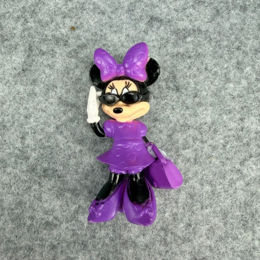 Disney Minnie Mouse PVC Figure Purple Dress Purse Sunglasses 2.5